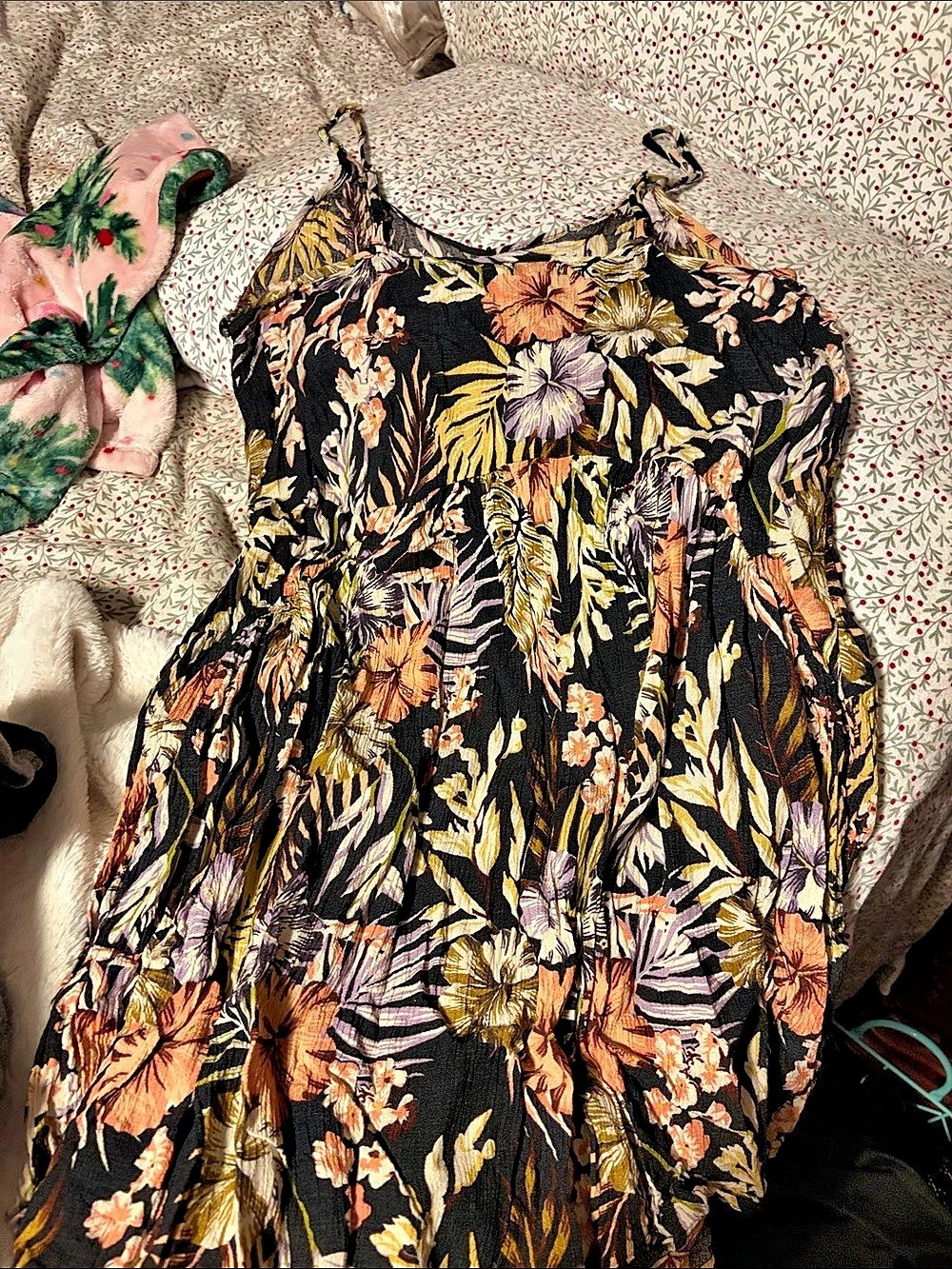 Rip Curl Floral Mini Dress in Black & Orange Size Medium